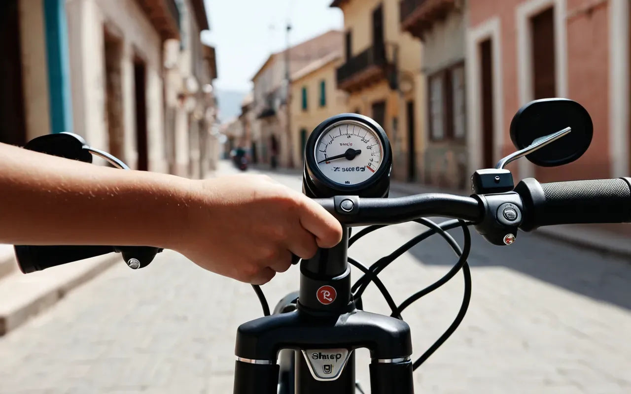 Close-up of a child's small hands gripping the handlebars of an electric scooter with visible brake levers and a smooth metallic finish in bright natural light